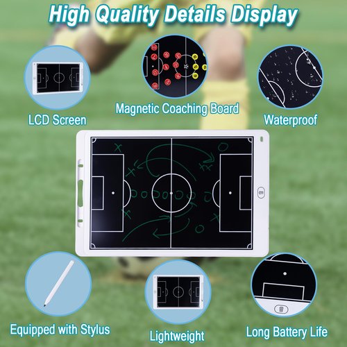 WodGod Magnetic Electronic Soccer Coaching Board, 16 inch LCD Soccer Coaching Board,LCD Soccer Strategy Board with Stylus Pen,Soccer Board Tactic Board, Training Equipment,White