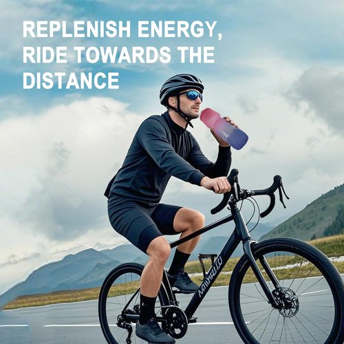 GEMFUL 2 Pack Bike Water Bottles 24oz Squeeze Cycling Drink Bottle BPA-Free Leak-Proof No-Sweat Grip for MTB Commuting Gym Road Bikes (Gradient Pink Blue+Grey)