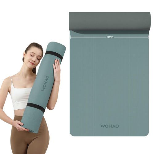 WOHAO Extra Thick 8mm Yoga Mat for Women & Men – 72"x28" Non-Slip 2-Sided (Dual Color) Exercise Mat – Thick Yoga Mat for Home Gym, Pilates, Stretching (Dark green+Dark grey, 183 * 70 * 0.6cm)