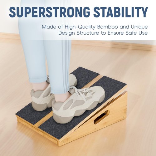 Wood Slant Board Calf Stretcher - Professional Calf Stretcher Slant Board for Physical Therapy, Incline Stretching, and Rehabilitation Exercises - Durable and Adjustable Balance Tool (Bamboo)