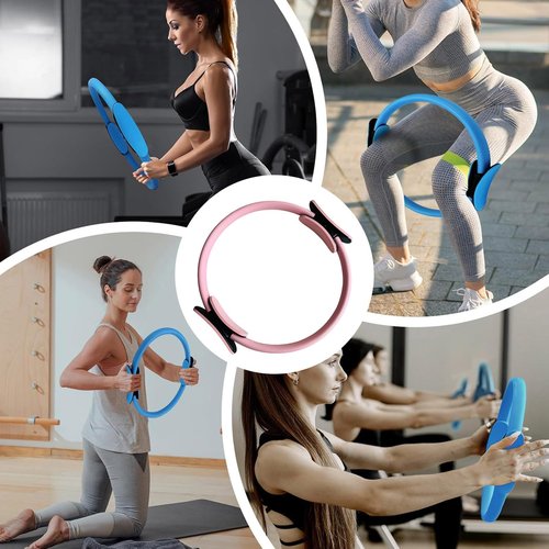 Pilates Ring Fitness Circle Lightweight Durable Foam Padded Handles Flexible Resistance Exercise Equipment for Toning Arms Thighs Legs Yoga Rings Magic Circle Pilates Accessories (Pink)