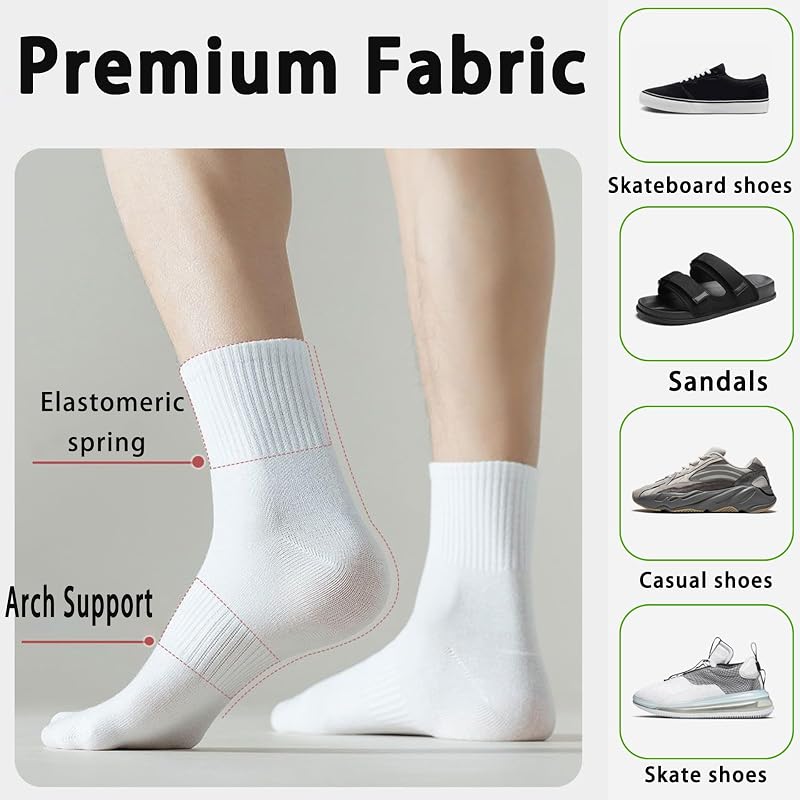 30 Pairs Crew Socks - Unisex Cotton Athletic Socks 4-8 (Black White Gray) - 12/30 Pairs