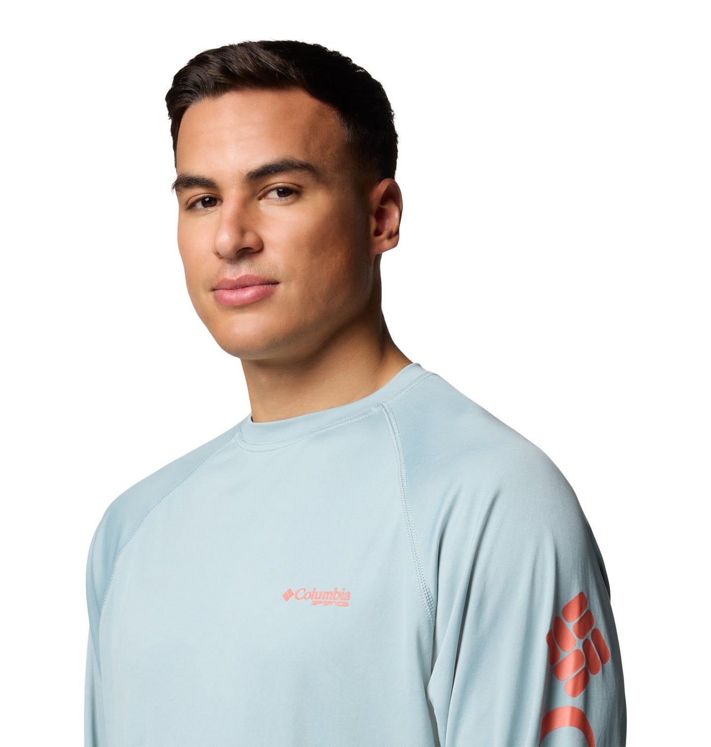 Columbia Men's PFG Terminal Tackle Long Sleeve Fishing Shirt, Crushed Blue/Faded Peach Logo, Large Tall