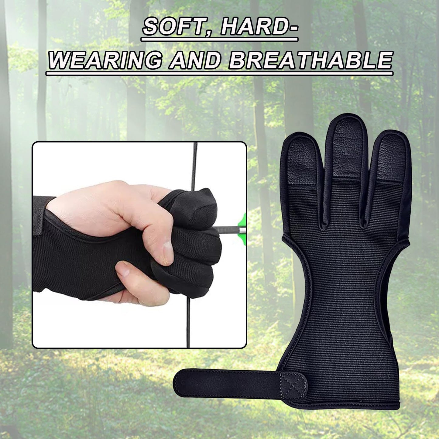 KURUGEILI Archery Glove Three Finger Protector with Leather Pad Shooting Hunting 3-Finger Guard for Youth Adult Man Woman and Beginner Protective Gear Accessories-M