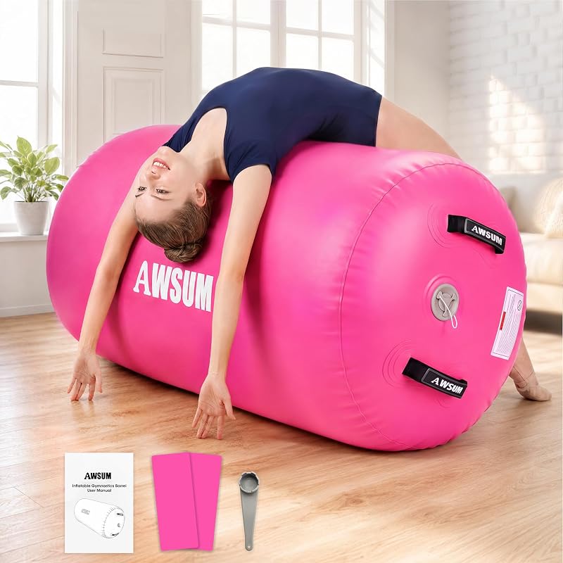 Air Roller Gymnastics Barrel for Back Handspring & Walkover - Pink 39.4" L × 23.6" Dia (Variation: Pink)