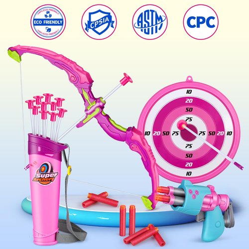 OWNONE 1 Kids Bow and Arrow Set for Girls with 10 Suction Cup Arrows, 2 in 1 Girls Archery Toy Set with LED Light - Birthday Gift Toy for Girls Ages 4 5 6 7 8 9 10+ Years Old