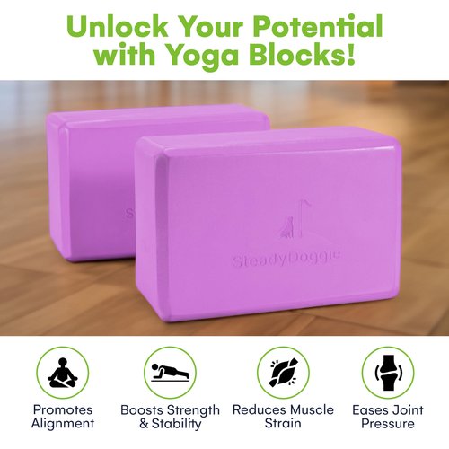 SteadyDoggie Yoga Blocks - Yoga Mat and Blocks Set - Lightweight Yoga Blocks Foam - Non-Slip Surface Exercise Block - Durable Yoga Foam Material - Purple Blocks - Pack of 2-9.05" x 3.85" x 5.91"