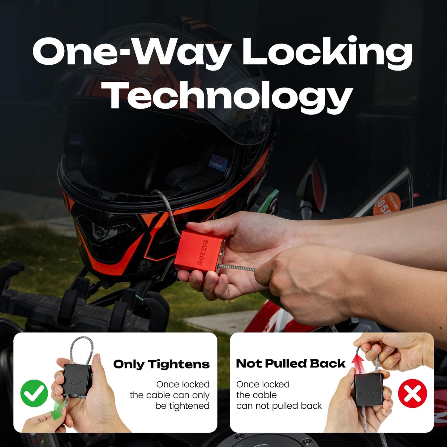 BOZZYS Cable Lock with 3 Keys | L 3.28ft(1m),D 1/6in(4mm) Adjustable Steel Cable Padlock | Aluminum Locks for Bikes, Gate, Lockers & Outdoor Gear | Weatherproof & Red