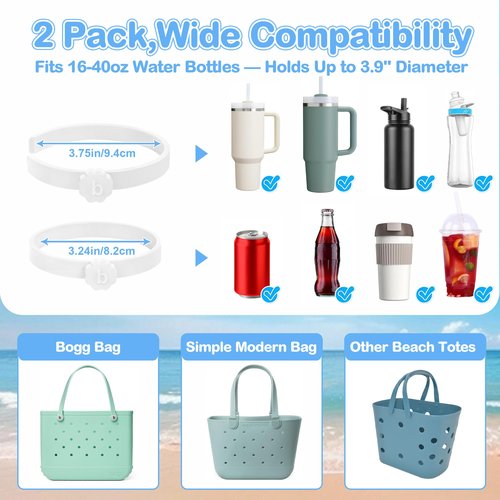 BestStone Cup Holder for Bogg Bag – Compatible with Stanley 30oz/40oz Tumblers, Adjustable Bogg Bag Accessories Insert, Drink Holder Compatible with Simply Southern & Simply Modern Tote Bags(White)