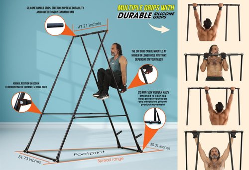 KT High and Foldable Pull Up Dip Station Power Tower Stable Adjustable Multifunctional Exercise Machine Durable Home Gym Strength Training Fitness Equipment Portable Indoor Outdoor Free Standing Rack