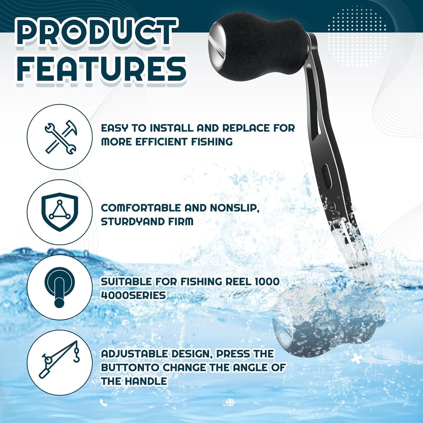 2 Pcs Fishing Reel Handle, Replacement Fishing Baitcaster Reel Handle Rocker with EVA Handles Grip Compatible with Abu Garcia Baitcasting Reels Parts, Left or Right Side Installation