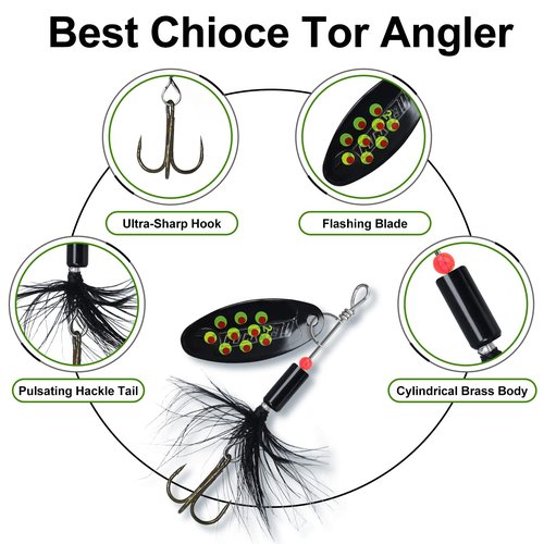TRUSCEND Well-Made Rooster Tail Fishing Lures with Flash Copper Body and Blade, Two-Way Spinning Spoons System Fishing Spinners for Jigging, Freshwater Crappie Jigs, Blade Bait for Bass Trout Walleye