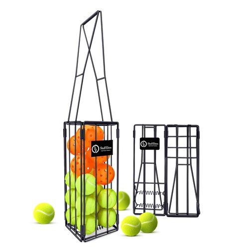 Foldable Tennis Ball & Pickleball Hoppers, Tennis Ball Picker Pick Up Basket for Picking and Storage, Sturdy Lightweight Structure Tennis Basket can Accommodate 16 pickleballs or 24 Tennis Balls