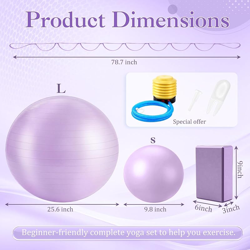 6-in-1 Yoga Ball Set with Blocks, Strap & Pump — Purple