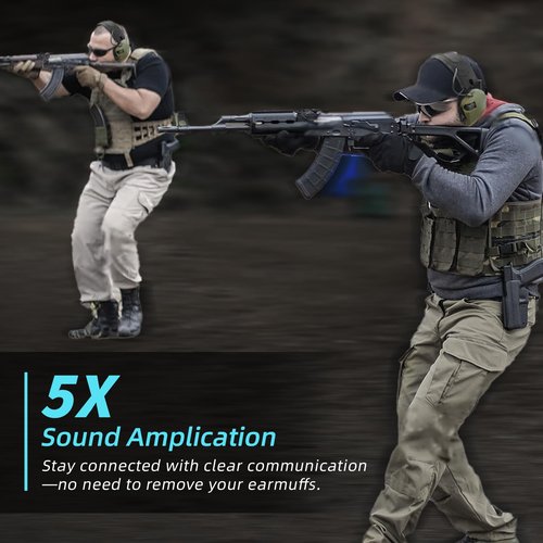 ZOHAN EM022 Shooting Ear Protection Electronic with 4 Omnidirectional Microphones, 5X Sound Amplification & NRR 23dB - Adjustable Noise Reduction Headphones for Hunting, Gun Range(Green)