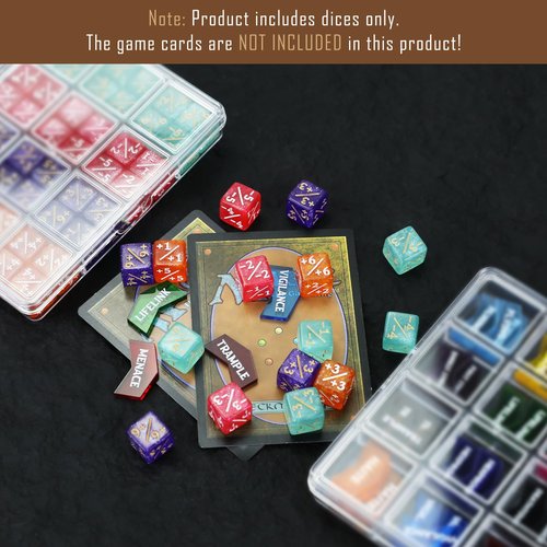 FIGURESLAB 108PCS MTG Keyword Counters Tokens & 12mm MTG Life Counter Dice Set for Magic Card with Box, Compatible with Magic CCG Card Gaming Accessories