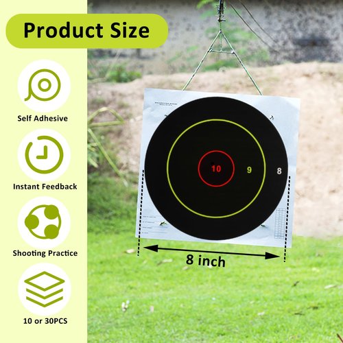 GearOZ 3 Colors Splatter Shooting Target Paper, 30 Sheets 8" Instant Shoot See Target with Red Bullseye, Self Adhesive Paper for Shooting Range & Practice, Airsoft, Pellet Gun, Rifles, BB Gun