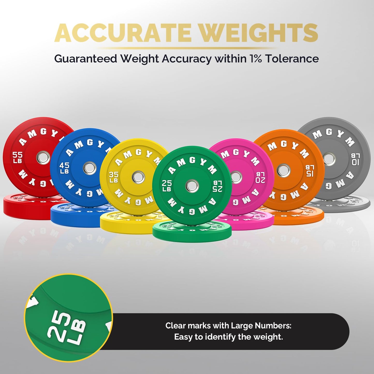 AMGYM Color Olympic Bumper Plate, Weights Plates, Bumper Weight Plate, Steel Insert, Strength Training（100 lb set new）