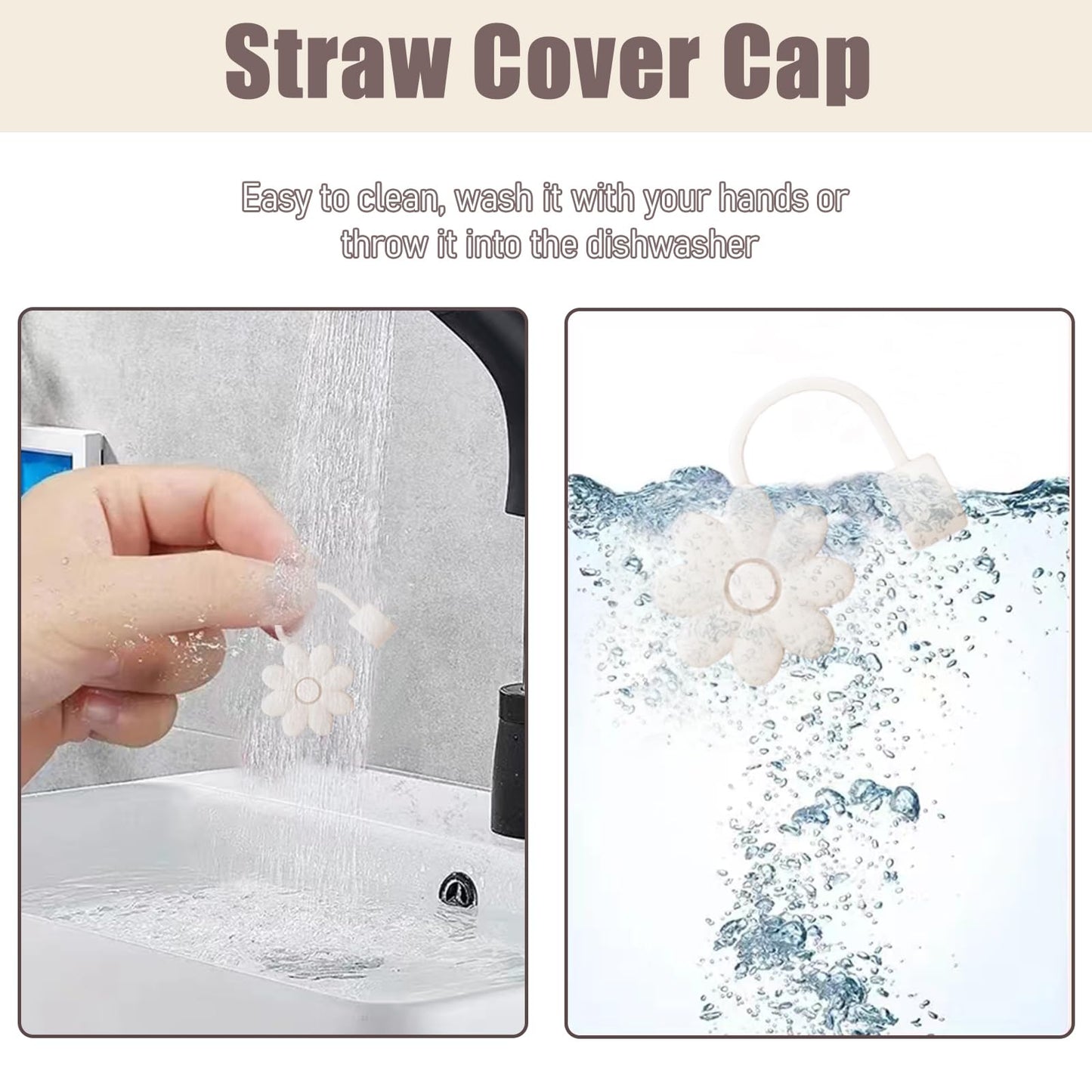 8PCS Silicone Straw Covers Toppers for Stanley Cups 30&40 Oz Tumbler Accessories Flower Straw Caps Brown Dust-Proof Reusable Straw Tips Protectors for Stanley Cup with Handle 10mm 0.4in Straws