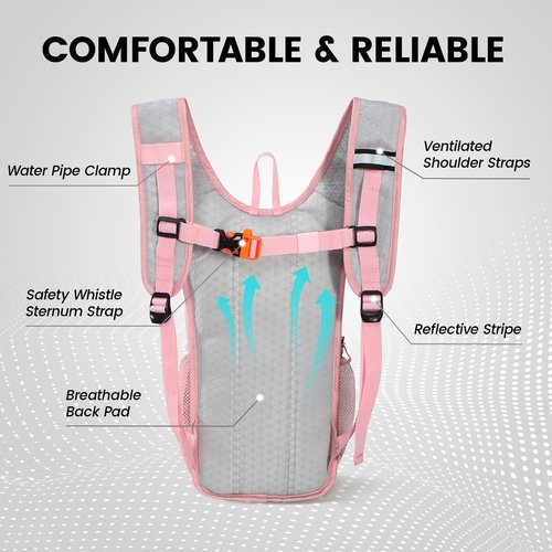 Nepest Kids Hydration Backpack, Mini Water Backpack with 1.5L Water Bladder for Hiking Cycling Running (Pink)