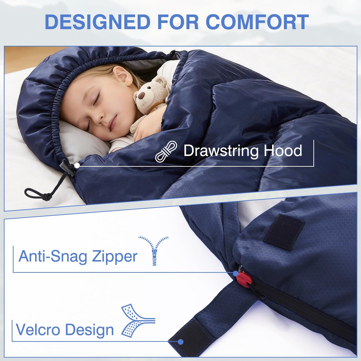 Flantree Sleeping Bags for Adults & Kids for Camping Hiking Trips Warm Cool Weather, Lightweight and Waterproof with Compression Bag, 3-4 Season Indoors Outdoors Activities