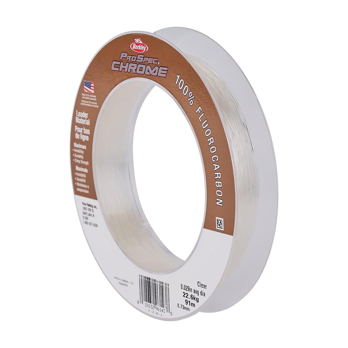 Berkley ProSpec® Chrome 100% Fluoro Leader, Clear, 50lb | 22.6kg, 100yd | 91m Fishing Line, Suitable for Saltwater Environments