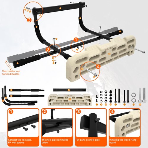 TWO STONES Hangboard Rock Climbing Hangboard with Door Way Pull Up Bar; Including Jugs, Pinches, Pockets, Edges and Slopes for Rock Climbing Training (10-21cm)
