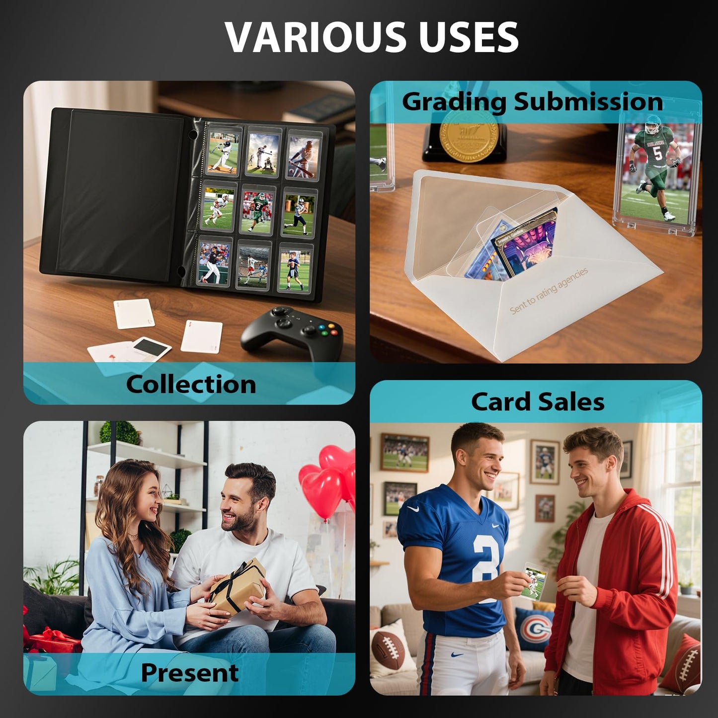 100ct Semi-Rigid Card Holder and 100ct Penny Sleeves, Grading Card Sleeves for PSA, BGS, SGC, Card Submission Kit with 1/2" Lip, Toploader Card Protectors for Grade Sending Collection Trading
