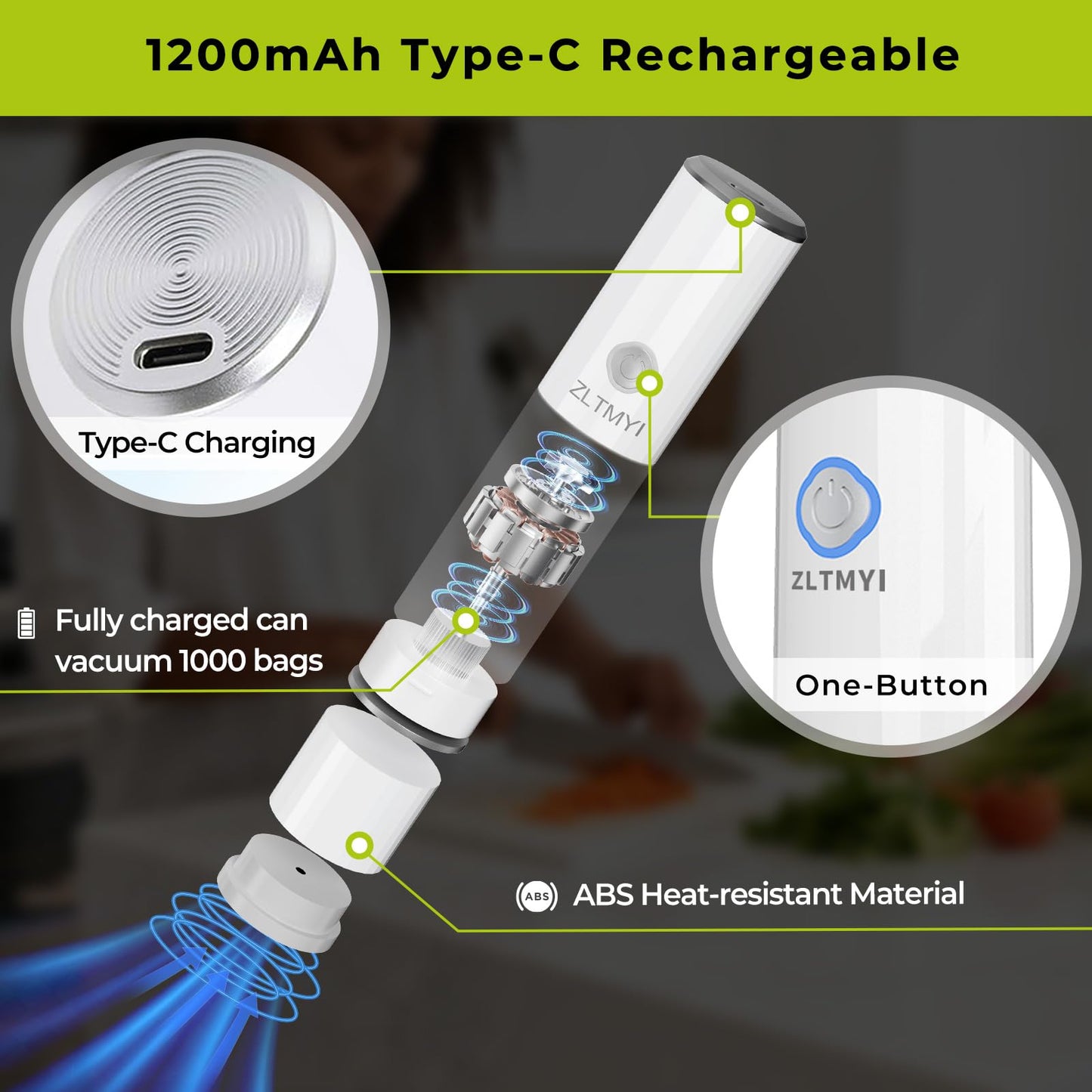 ZLTMYI Handheld Vacuum Sealer for Food with 20 Reusable Vacuum Bags