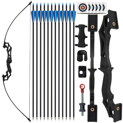 SERfawnCH 30lbs Bow and Arrow Set for Adults & Youth - Ambidextrous Takedown Recurve Bows with 12 Carbon Arrows, Left/Right Handed Archery Sets (Black)