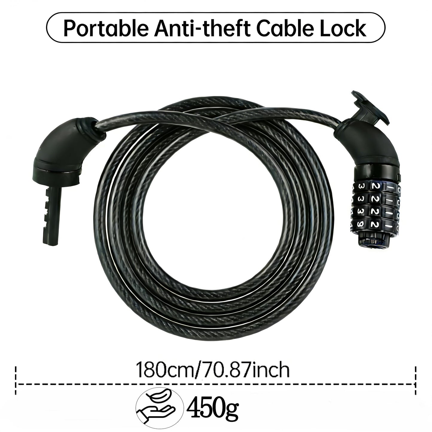 Bicycle Cable Lock, 4-Digit Combination, 6-Foot Long, Resettable Anti-Theft Bicycle Lock,Accessories for Mountain Bike, Road Bike, Electric Bicycle, Scooter（Black）