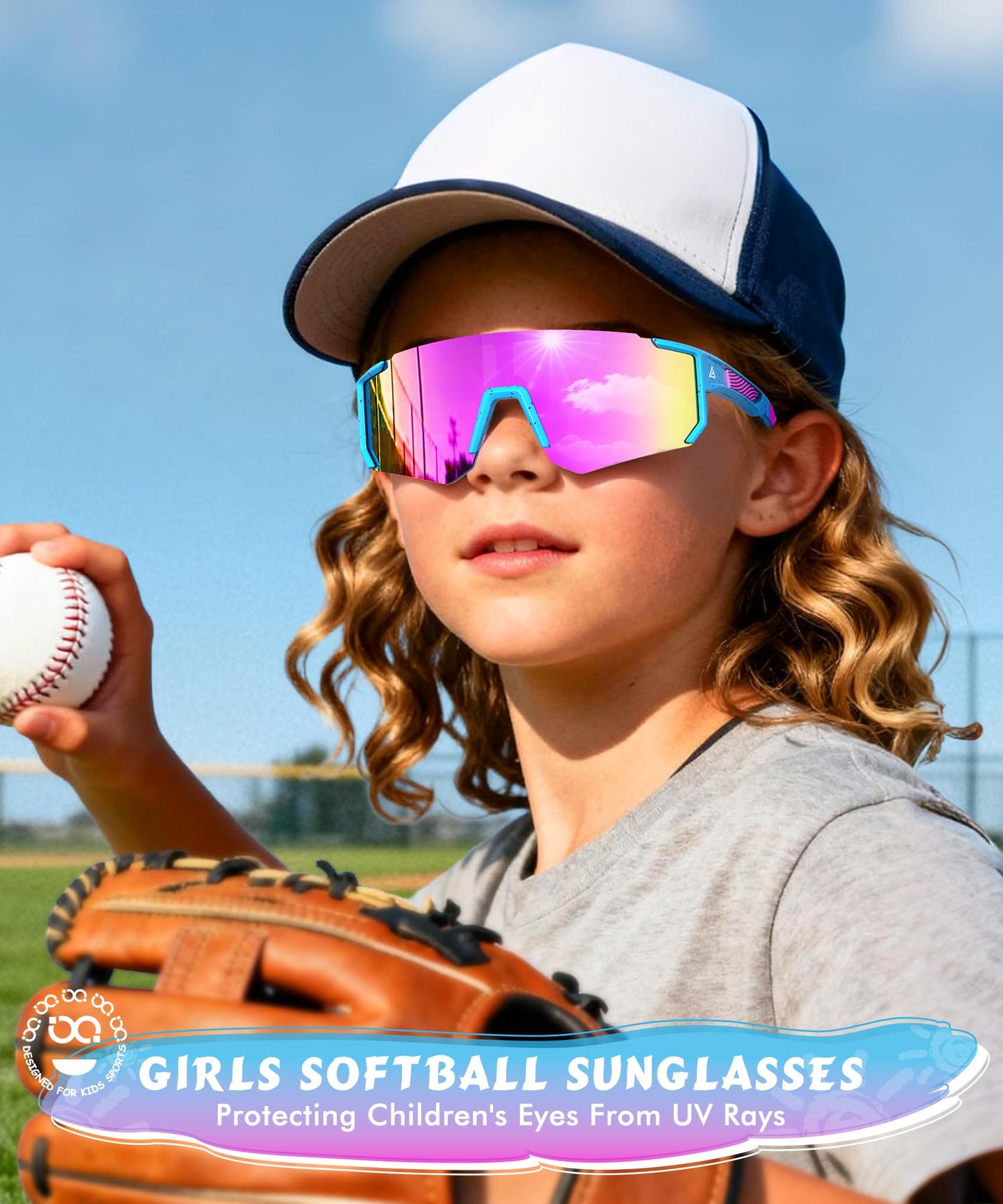 QALLY 3 Pack Kids Sunglasses Youth Baseball Sunglasses for Boys Girls Age 4-14, Cycling Softball Running UV400 Protection Sports