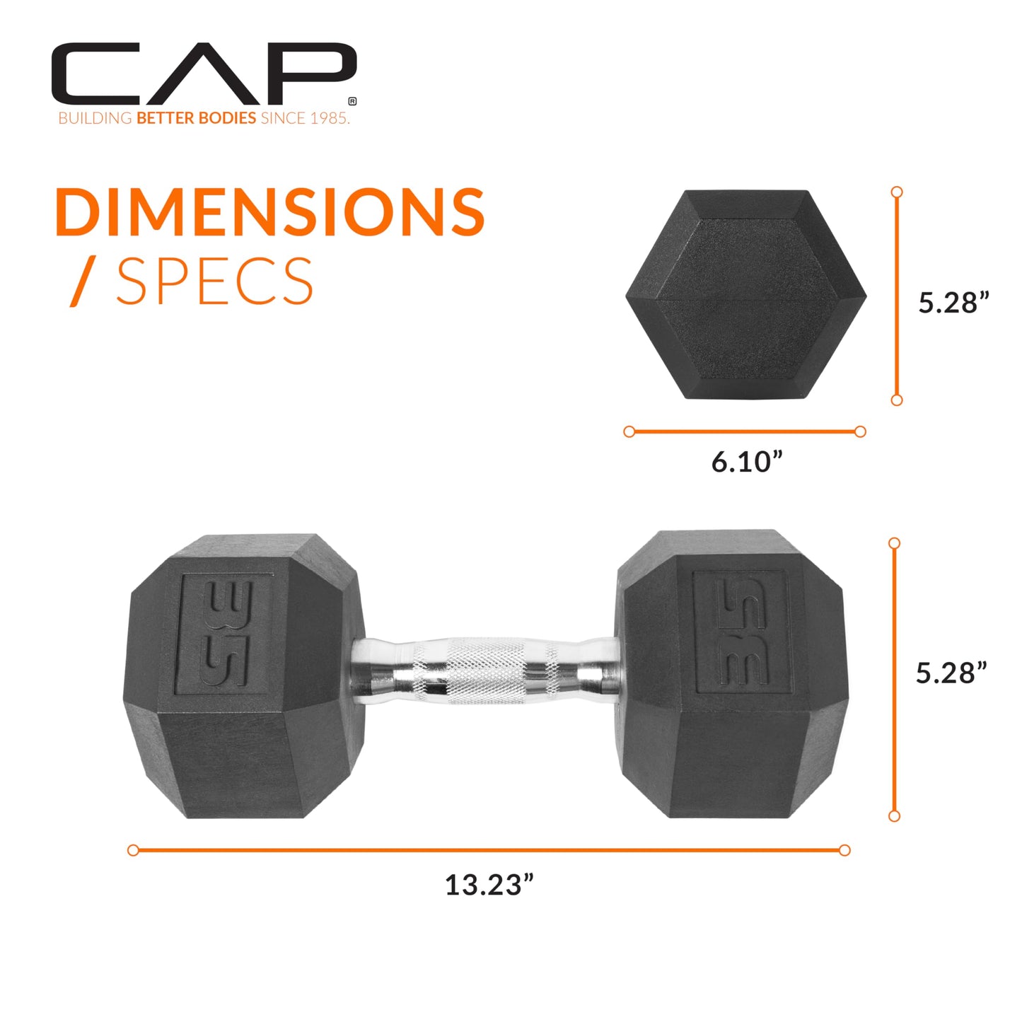CAP Barbell 35 LB Coated Hex Dumbbell Weight, New Edition