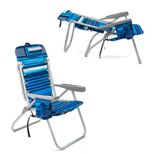 Homevative Folding Tall Backpack Beach Chair with 5 Positions, Towel bar, Cooler and Storage Pouch, Cup Holder and Phone Holder, High Tide Blue