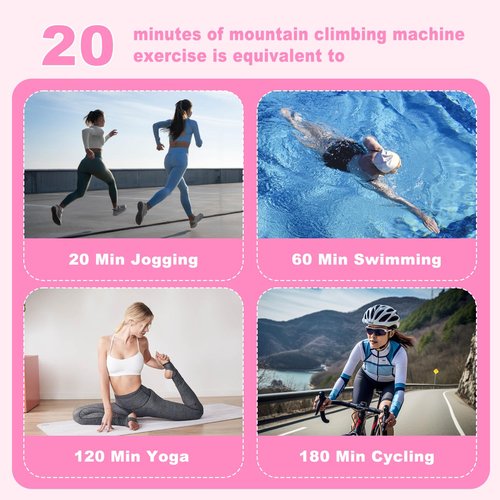 Stair Stepper for Home Gym Exercise, Vertical Climber Exercise Machine for Full Body Workout, Compact Folding Cardio Exercise Climber with Adjustable Handlebar (Pink)