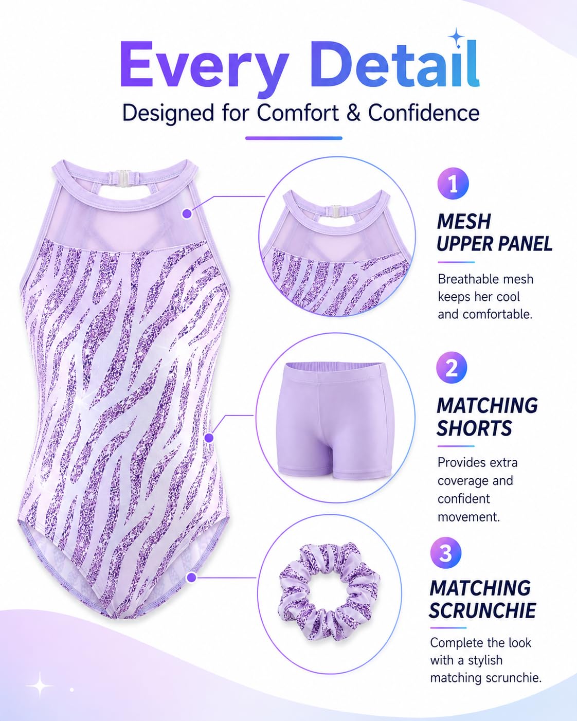 Tstiti Gymnastics Leotards for Girls Clasp Back 4-Piece
