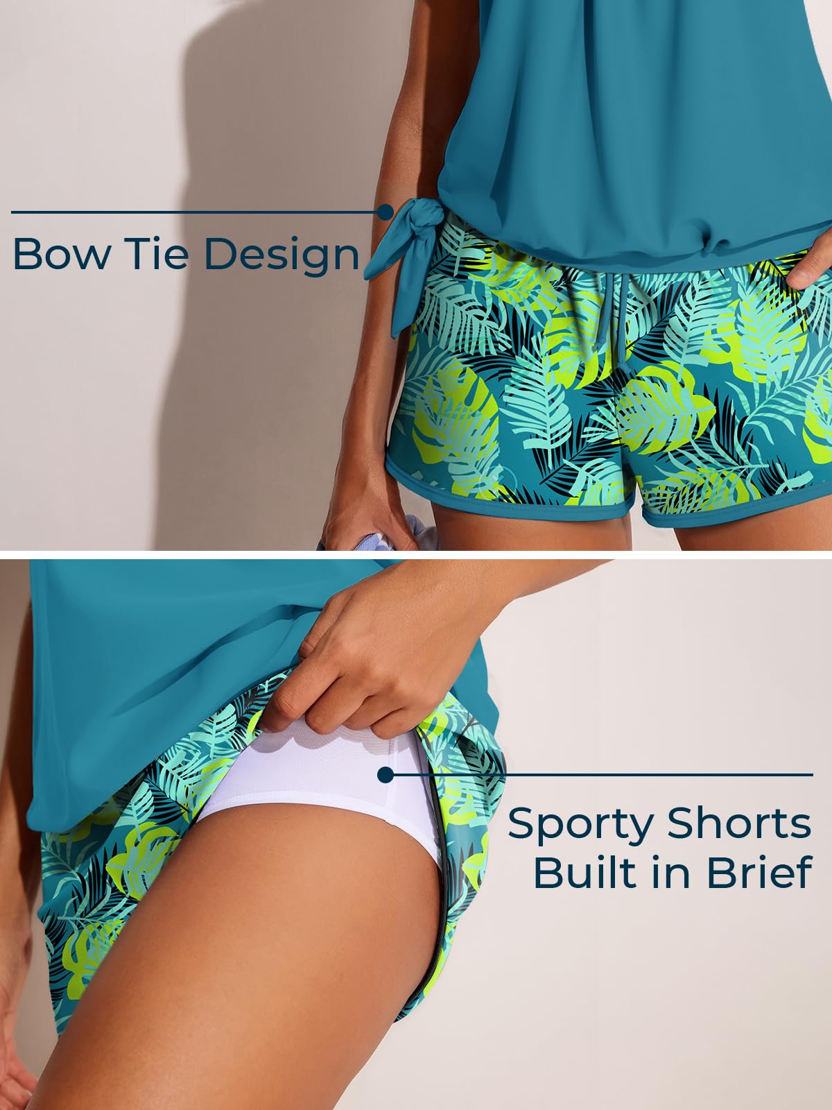 Summer Mae Blouson Women’s Tankini Swimsuits with Shorts Tummy Control Bathing Suits Side Pockets Tropical Green Leaves X-Large 2026