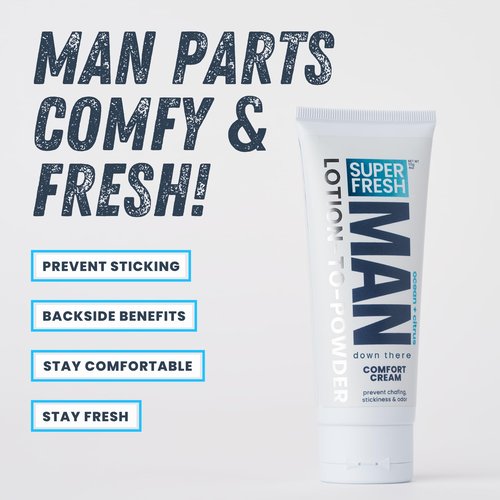 Super Fresh Ball Deodorant Powder Lotion Comfort Cream for Man Parts Groin Butt and Body Hygiene Controls Odor Stops Chafing and Itch Absorbs Sweat Aluminum Free Formula in 4 oz Tube