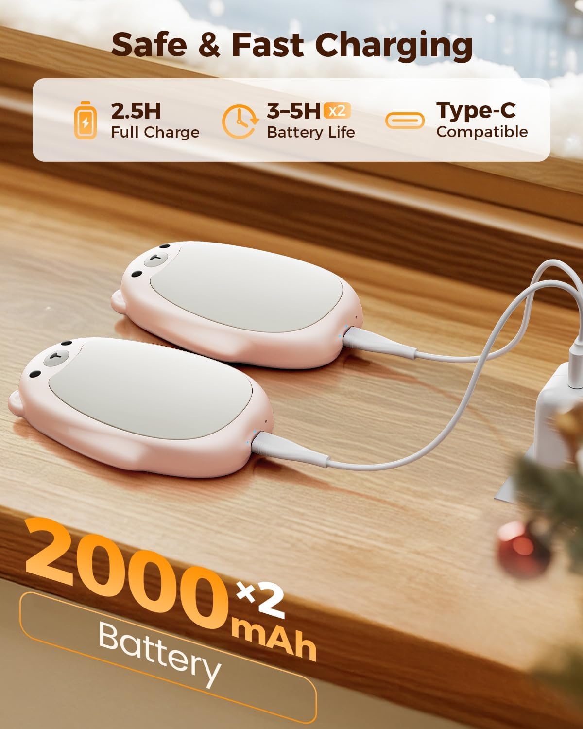 SWEETFULL Hand Warmers Rechargeable – Cute Bear, 2 Pack Magnetic, Reusable Electric Pocket Heater, Great Gift for Daughter, Kids, Wife, or Bestie, Portable for Outdoor & Camping (Pink)