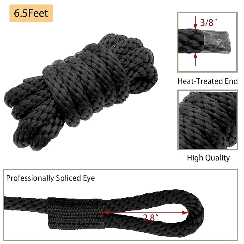 ISURE MARINE 6.5ft Boat Fender Line - 3/8" Nylon Docking Rope, Black, Double Braided