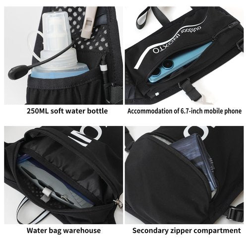 INOXTO Running Hydration Vest Backpack,Lightweight Pack with 1.5L Water Bladder and 250ml Soft Flask Daypack for Hiking Trail Running Cycling Race Marathon for Women Men (Black, Standaed)
