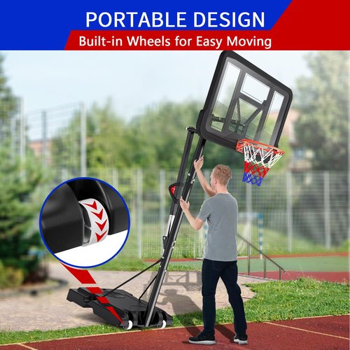 Portable Basketball Hoop Outdoor, Adjustable Height 5.5-10FT Basketball Goal with Heavy-Duty Steel Frame & Wheels, 44 Inch Backboard Basketball System for Driveway, Backyard
