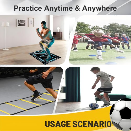 Soccer Training Equipment, Football Practice Aids with Training Mat, Resistance Bands, Ladder, Cones, Improve Agility, Footwork and Coordination (35"*23" Soccer Training Mat, Agility ladder, Disc Cones * 10, Resistance Bands)