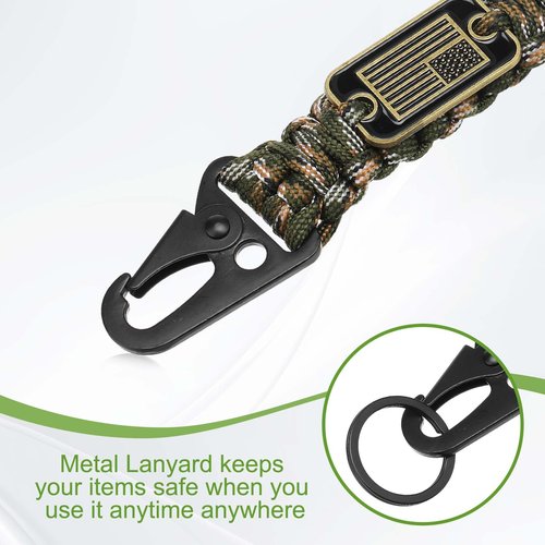 YELARXI Paracord Lanyard, 550 Keychain Lanyard Heavy Duty Necklace Keychains Braided Wrist Strap for Men Women Outdoor Activity Survival Keys Whistle Rope ID Badges (Camouflage Green)