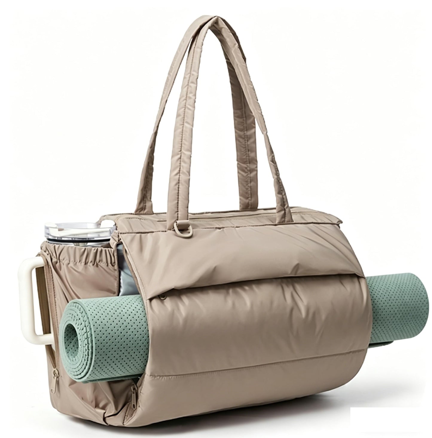 BAGSMART Yoga Mat Bag for Women, 22L Puffer Pilates Bag for 40oz Tumbler, Gym Bag for Yoga Travel College, Desert