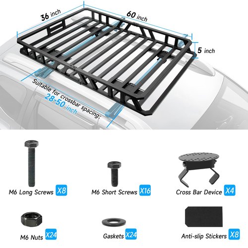 NIHAO 60"x36"x5" Heavy Duty Roof Rack Cargo Carrier, Universal Car Top Luggage Basket for SUV, Truck, RV, Pickup, Holds Up to 250 Lbs