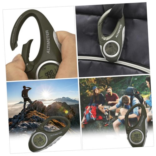 Abaodam Handheld Mountaineering Altimeter with Carabiner Practical Barometer and Thermometer for Simple Design Hiking Enthusiasts