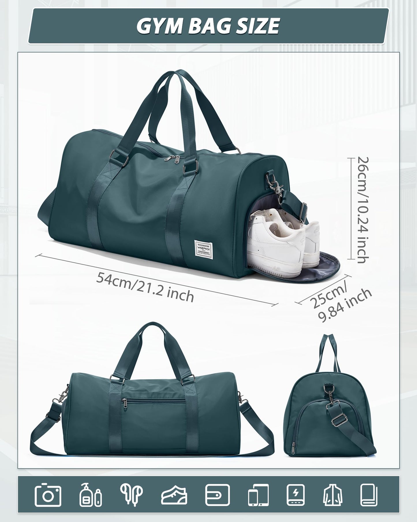 Gym Bag for Women Men with Shoe Compartment,Small Travel Duffle Bags for Traveling Overnight Weekender Bag Personal Item Travel Bag Large Sport Bag Workout Bag Peacock Blue