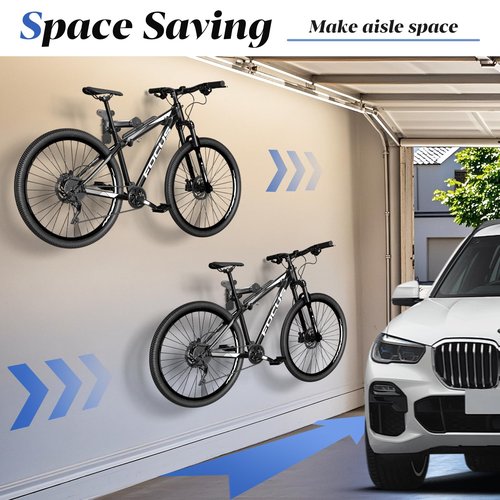 Goovilla Bike Wall Mount Hanger Adjustable - Space Saving Horizontal Bicycle Rack for Mountain/Road/Hybrid Bikes | Secure Home Garage Storage with Easy Installation | 1-Pack Cycling Holder Hook,Black