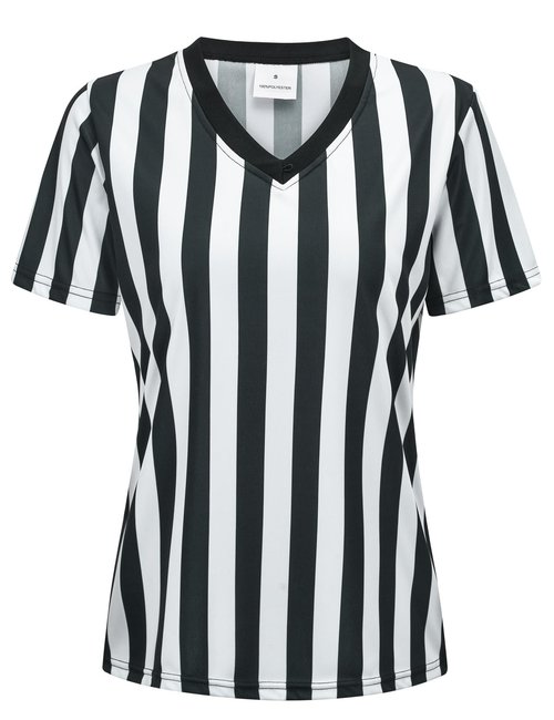 ChinFun Official Referee Costume Women's Ref Shirt V-Neck Black and White Stripe Umpire Jersey Shirt for BasketballHalloween S